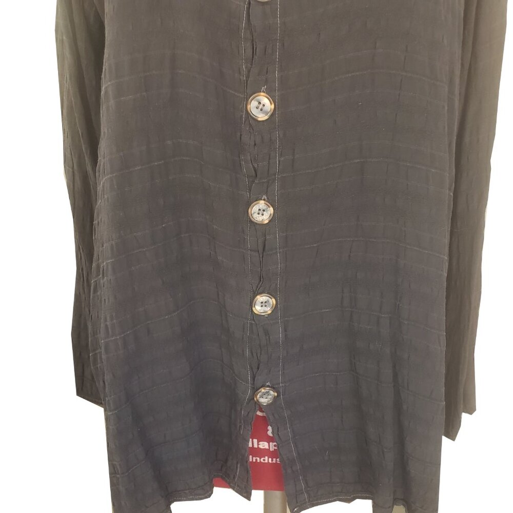 CP Shades Shirt Black Stripe Rayon Collar Button Front Long Sleeve Large - Picture 3 of 9